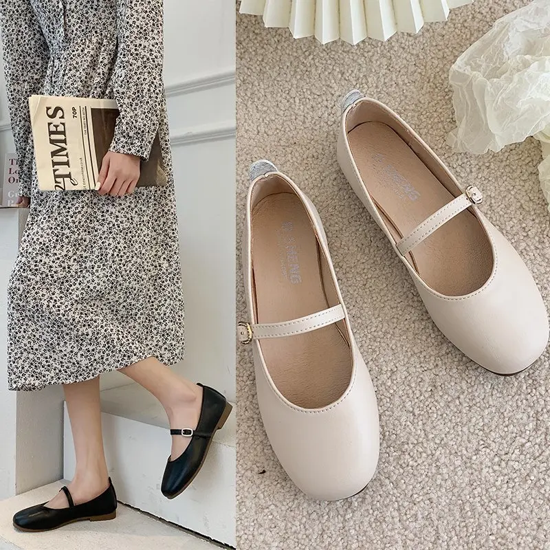 Loafers Shoes Fashion Elegant Flat Bottomed Soft Leather Button Shoes Square Toe Fairy Style Comfort Loafers Shoes 2024 Spring