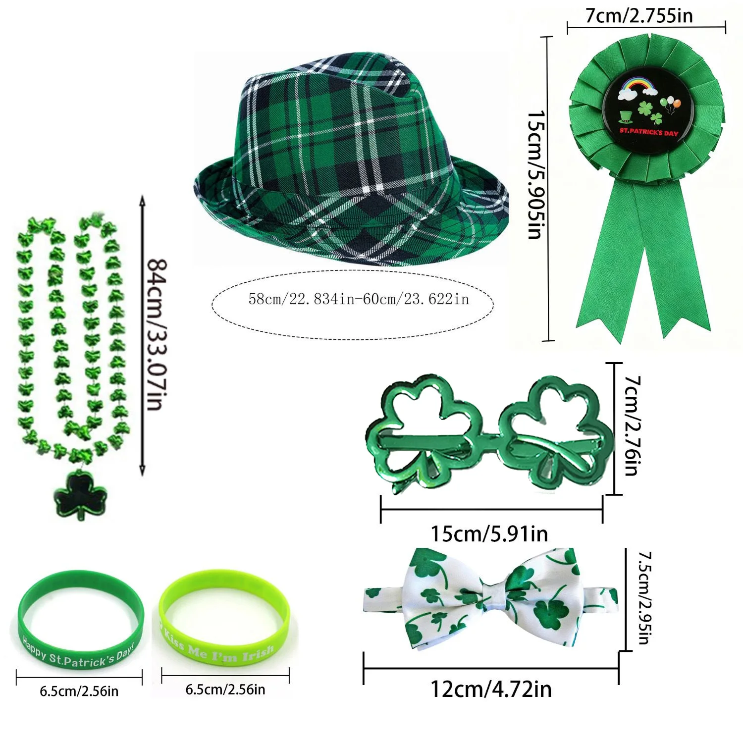 Conjunto de fantasia do Dia de São Patrício PESENAR: chapéu, gravata e acessórios xadrez verde, ideal para celebrações de feriados irlandeses