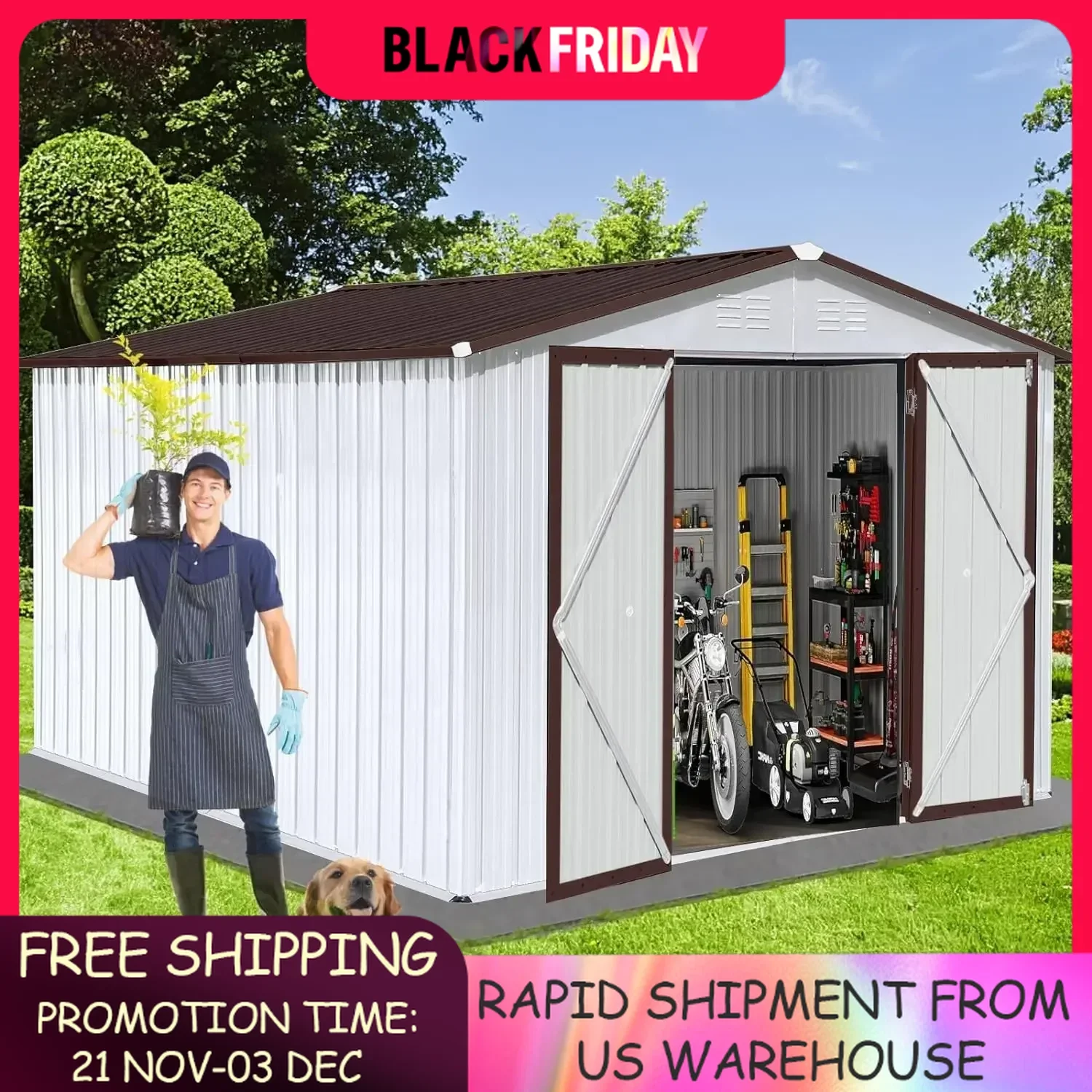 

Padlock Storage Shed Outdoor Garden Shelter 8 X 10 Ft Storage Shed Outdoor Backyard Garden Tool Shed With Hinged Door Lawn Sheds