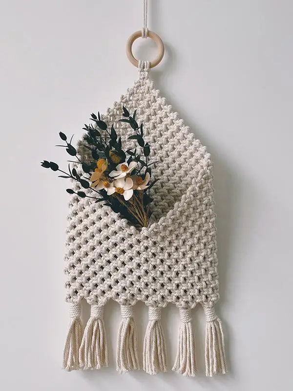 Nordic Bohemian Handwoven Decorative Miscellaneous Organizer Sofa Armrest Remote Control Storage Bag Cotton Home Textile