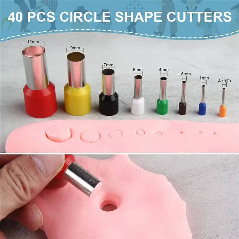 【PARTY  DAY】Polymer Clay Cutters Set, 42 Shapes Stainless Steel Clay Cutters For Polymer Clay Jewelry, 40 Circle Shape Cutters