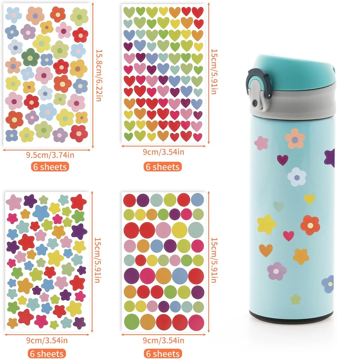 6pcs Clipbook Stickers Self-adhesive Adhesive Album Decoration Accessories DIY Stickers Star Heart Dots Color Handicrafts