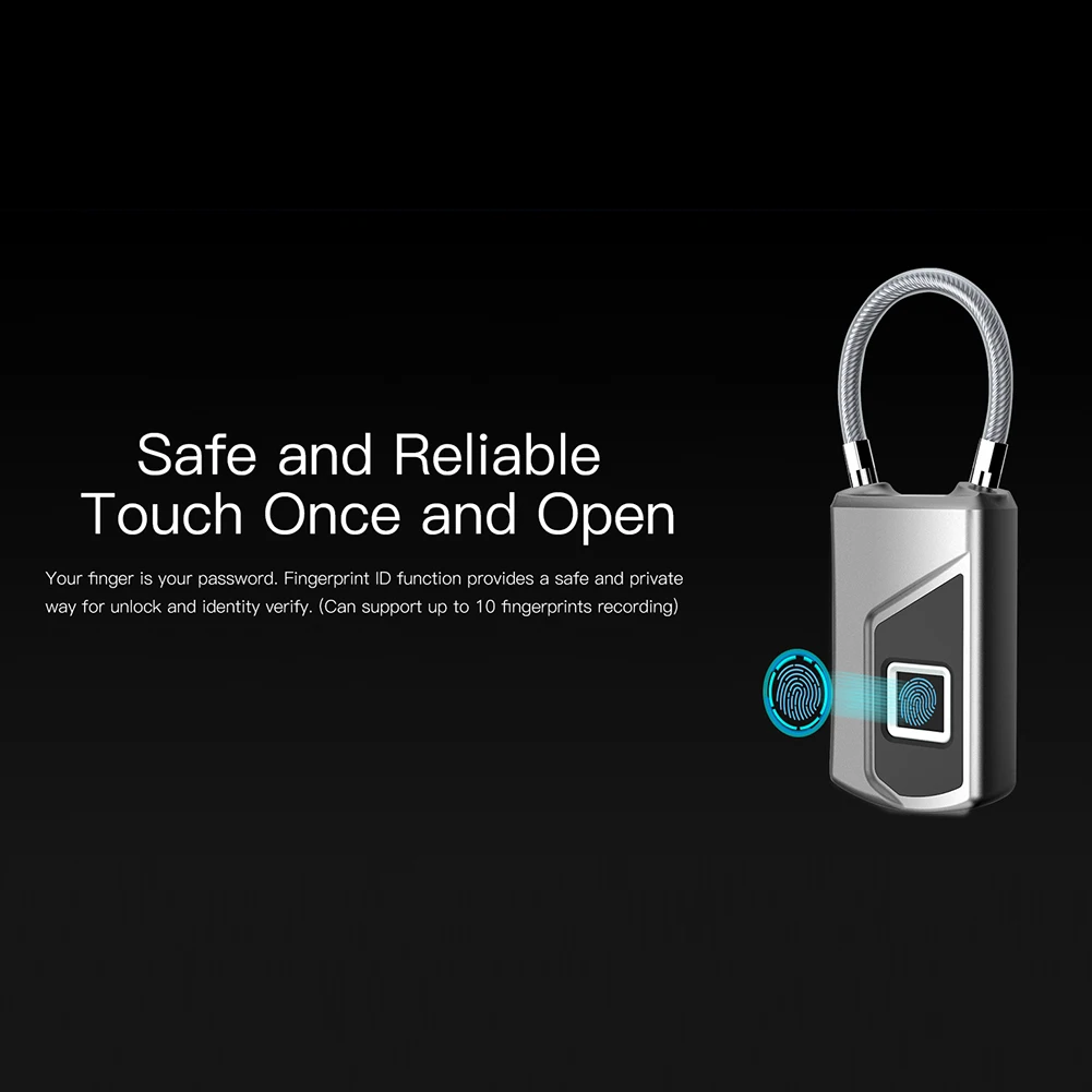 Intelligent Fingerprint Lock Portable Fingerprint Padlock Keyless Waterproof USB Rechargeable for Door Suitcase Backpack Outdoor