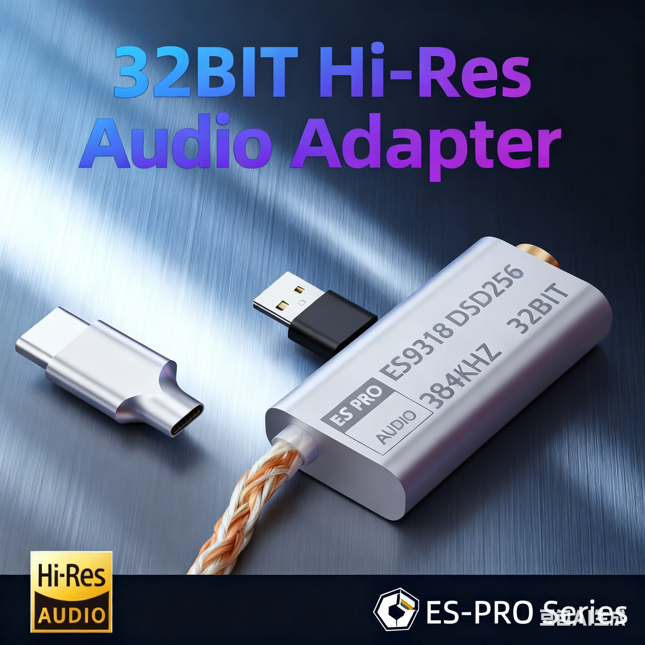 ES9318 Адаптер Hi-Fi ЦАП типа C |   Чип ESS (32 бит/384 кГц, DSD256) |   Сверхнизкий уровень шума Hi-Res для Android и ПК