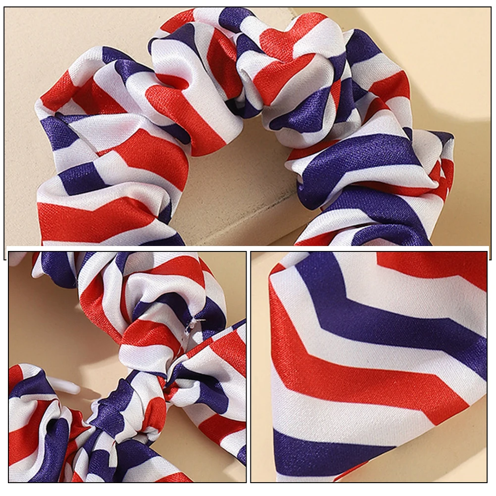 

Elastic Hair Stripe Pattern Ponytail Holder Bulk Ropes Women Scrunchie Hair Accessories Independence Scrunchie Day