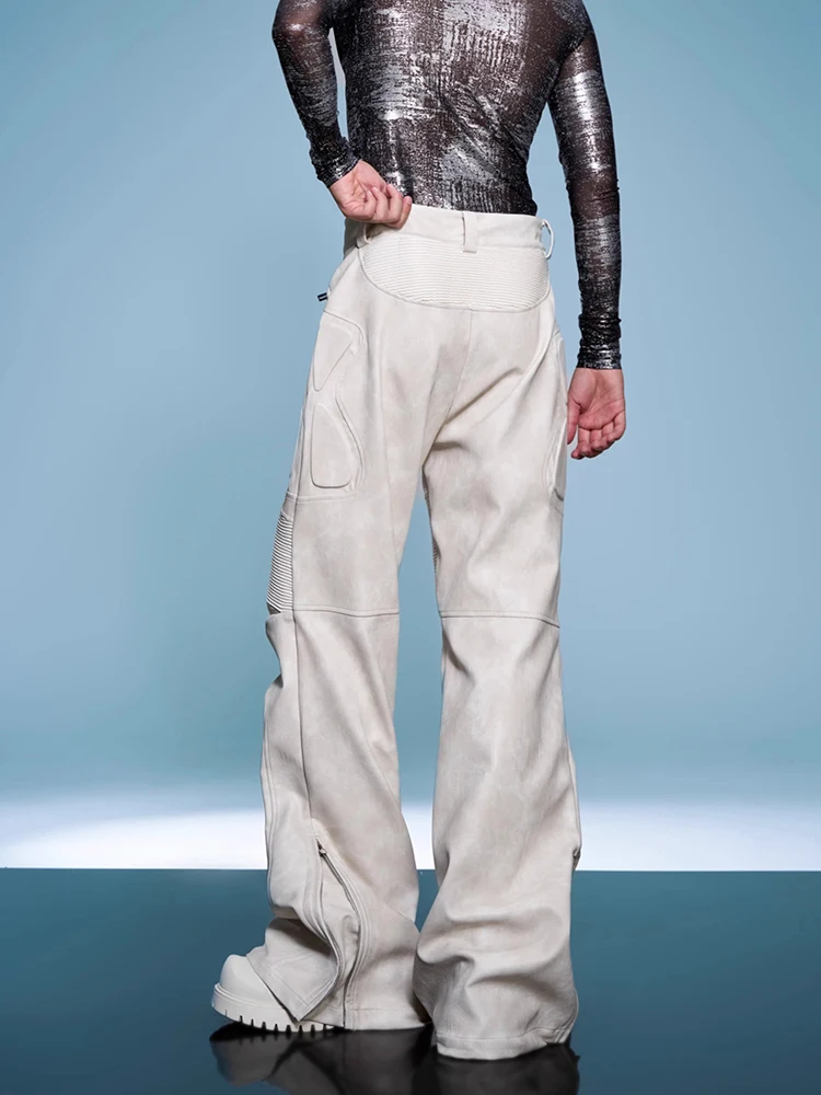 Mauroicardiฤดูใบไม้ผลิฤดูใบไม้ร่วงCool DistressedสีขาวยาวPuหนังตรงกางเกงผู้ชายLuxury Mens Designerเสื้อผ้าStreetwear 2025