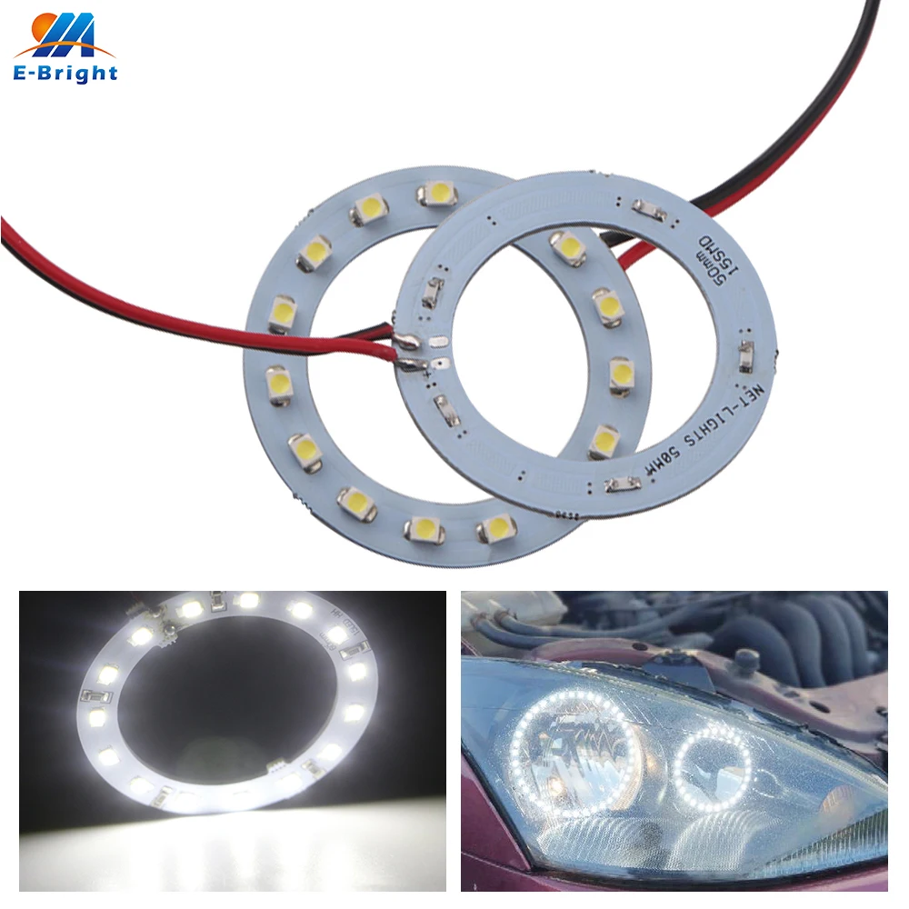 2 pezzi 12V 1210 Led SMD Angel Eye Led Halo Rings fendinebbia luce diurna guida faro 40mm 50mm 60mm 70mm 80mm bianco