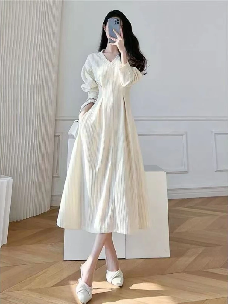 Vestidos de fiesta de ganchillo para mujer, tendencia esencial, fresco, Retro, Otoño Invierno, elegante, informal, Harajuku, graduación, vestido de punto liso para mujer