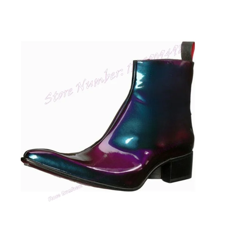 

Laser Patent Leather Men's Chelsea Boots Chunky Heels Side Zipper Luxury Shoes for Men Business Party Shoes Zapatos Para Hombres