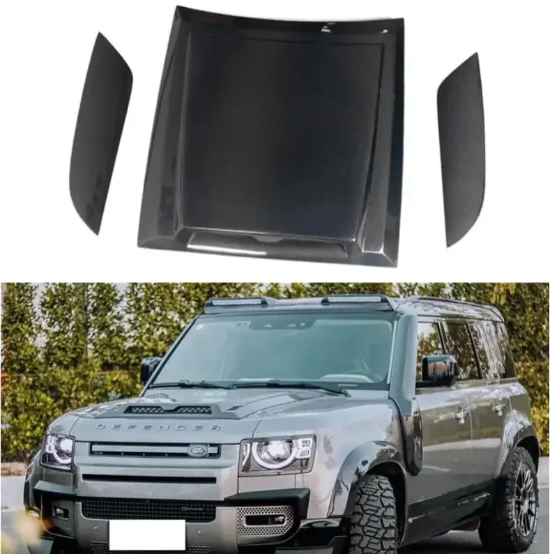 3pcs/set Carbon Fiber Forged Front Bumper Engine Hood Bonnet Vent Cover For Land Rover Defender 90 110 2020 2021 2022 2023