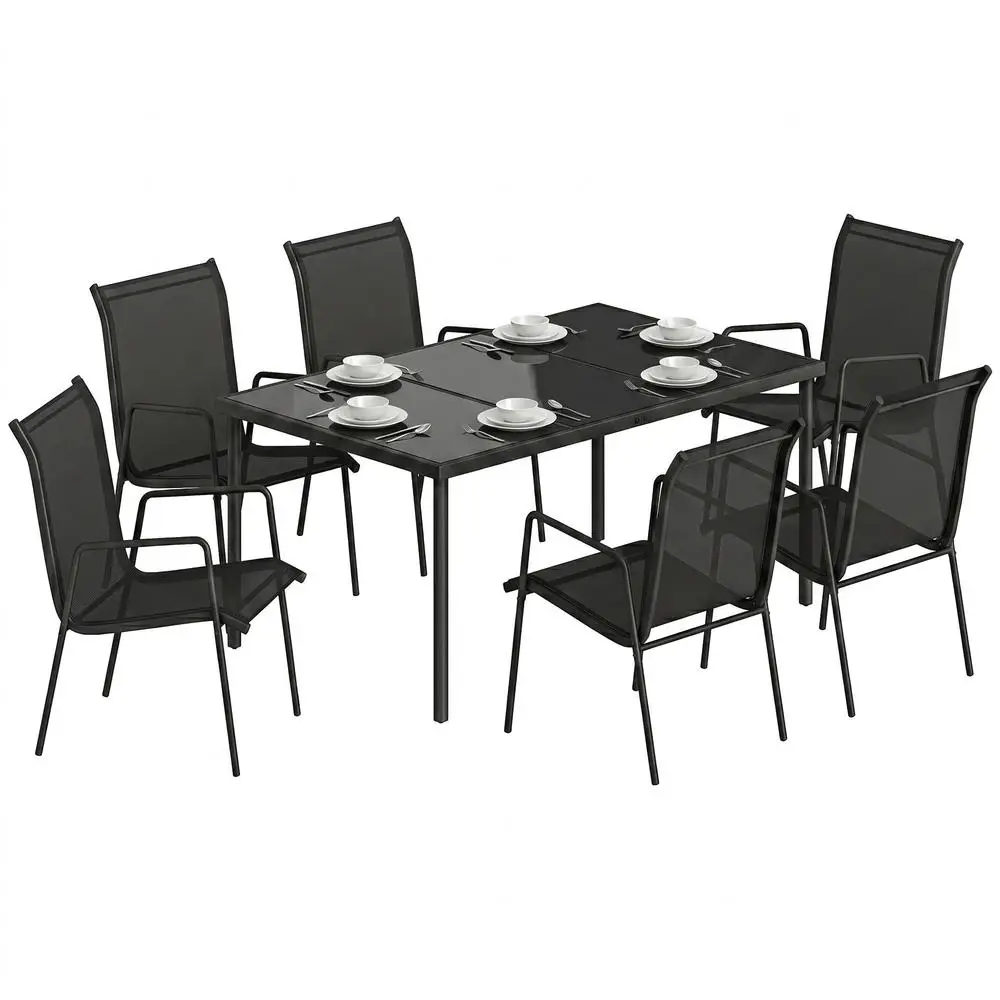 Salon de Jardin 6 Personnes Ensemble Table et Chaises Jardin avec Chaises Empilables en Textilène 70x51x87cm Noir