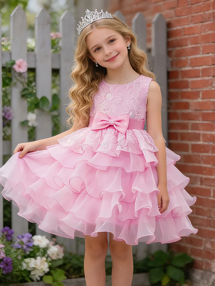 Spring Summer Girls' Princess Dress Tulle Dress Big Bow Kids Elegant Wedding Flower Girl Birthday Party Gown 2-12 Years