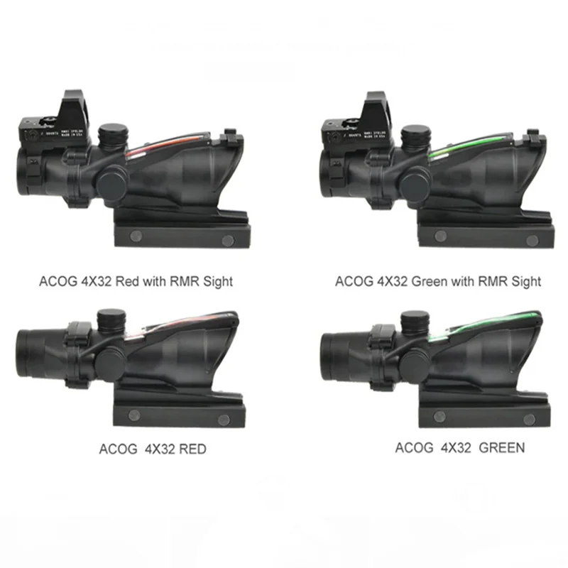 

4X32 Fiber Scope Optics + Red/Green Dot Illumination + Etched Reticle. Designed for 20mm Rail