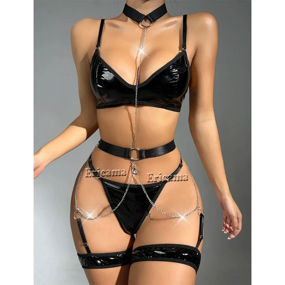 Sexy Transparante Latex Lingerie Set Voor Vrouwen Ondergoed Bh Sets Exotische Bh En Slip Lingerie Set Sexy Damesondergoed