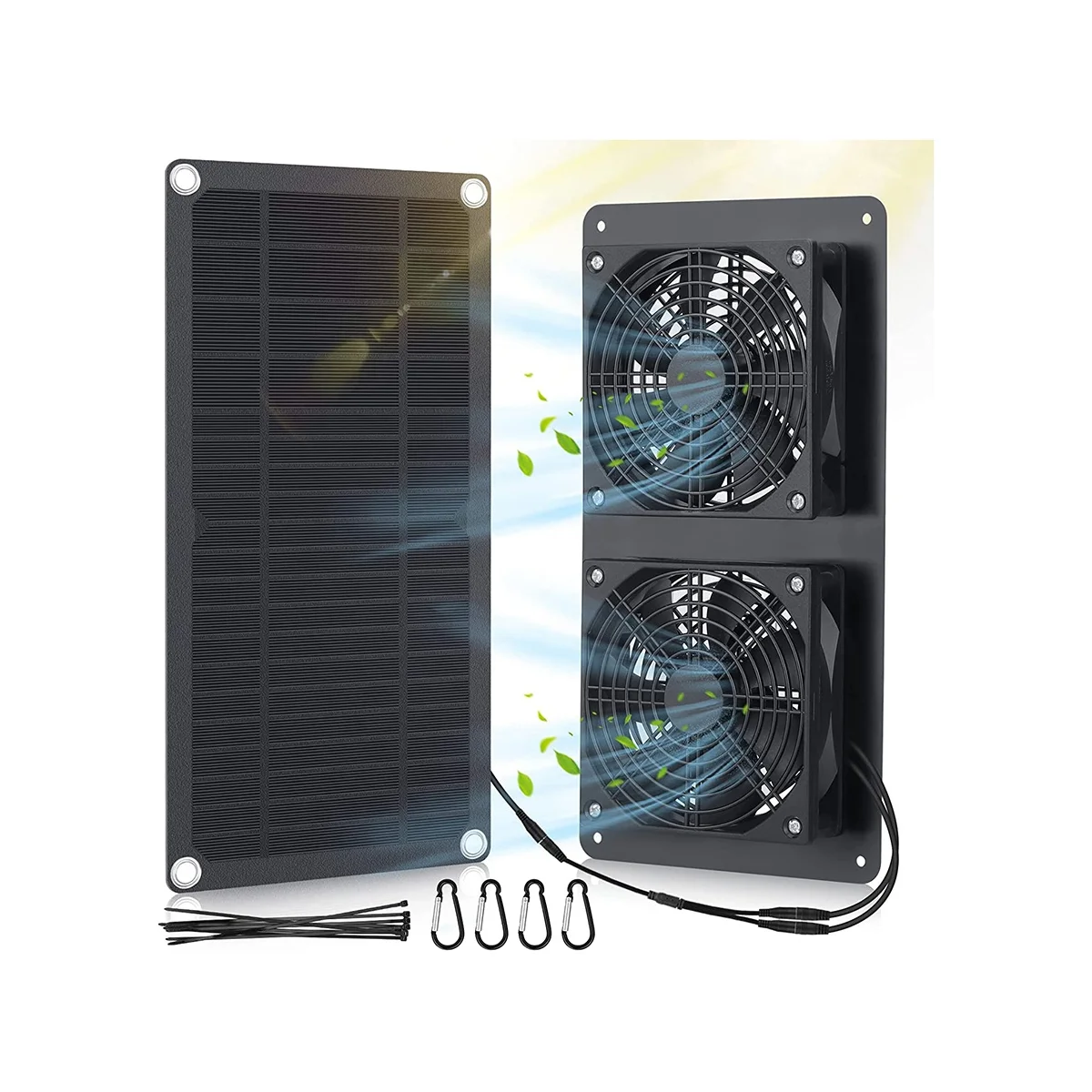 

Solar Panel Fans Kit, 10W DC 12V Solar Panel Powered Dual Fan with 6.56Ft/2M Cable, for Chicken Coops, Shed, Dog House