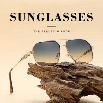 משקפי שמש קלאסיים מרובעים לגברים עם מסגרת מתכת וקורה כפולה, משקפי שמש למשטרה עמידים בפני UV, משקפי נהג UV400 8 best sales משקפי שמש של תה - №4