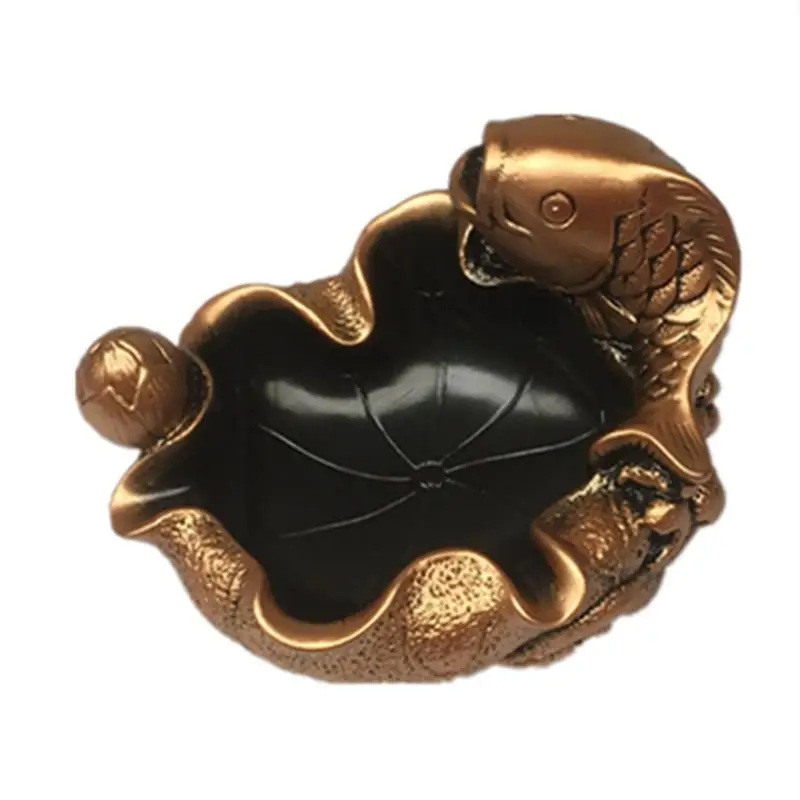 Chinese style Stone Retro lotus leaf fish shape Ashtrays, Home Living Room Office Decoration, Creative Anti Fly Ash Ashtray, 1Pc