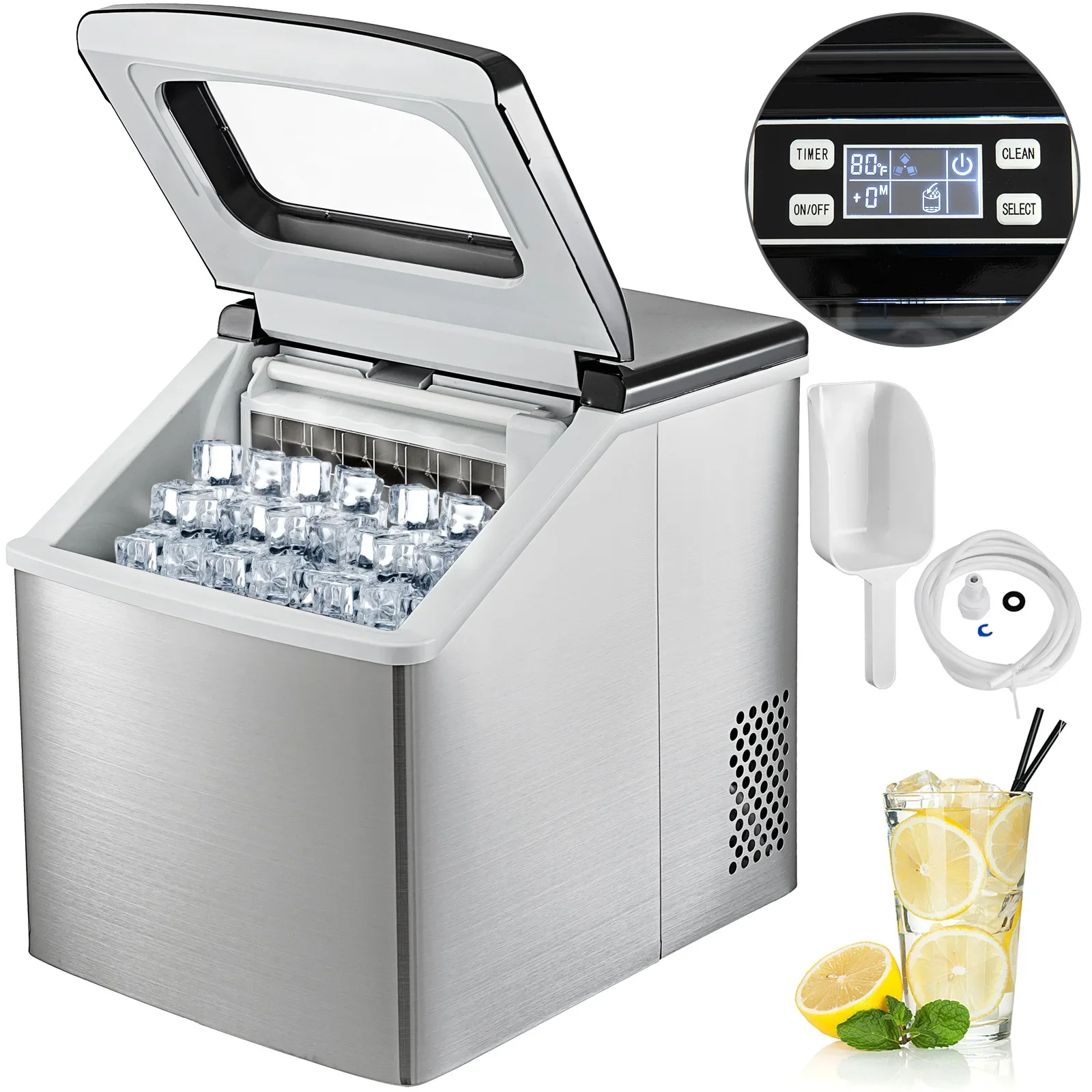 Countertop Ice Water Dispenser 40 Lbs Per 24H Portable Ice LCD Display Ice Machine