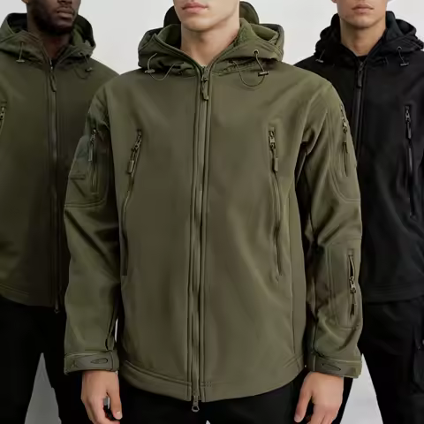 Winter Hooded Coats Mens Fleece Jackets Full Zip Up Multi-Pockets Fishing Hiking Climbing Outerwear Causal Parka Tops