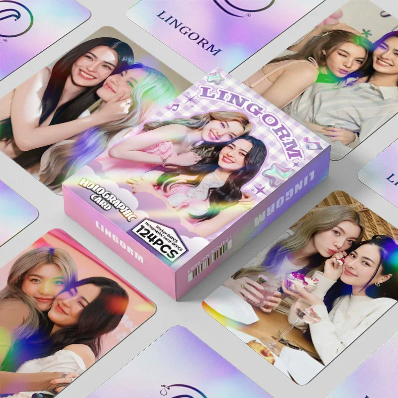 Thai Star LingOrm Merch 124Pcs Hologram Photocard Set 60Pcs Ling & Orm Laser Lomo Cards 64 Cute Stickers Fan Collection Gift