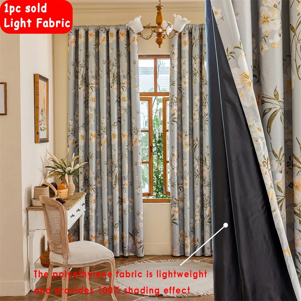 1 Piece, European-Style Pastoral Watercolor Floral Print Full Blackout Curtain, Rod Pocket Top, Lightweight, Durable, Full Blackout Lining, Privacy Protection, Polyester Material, Washable, Suitable for Nap Time, Home Blackout Window and Door Decoration, All-Season Use, Suitable for Bedroom, Living Room, Office, Wedding, Date, Party, Room Darkening