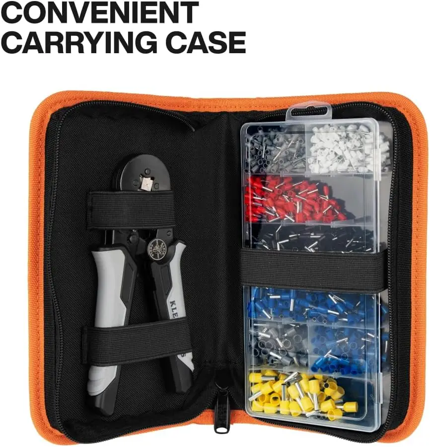 Ratcheting Square Crimper Pliers Set with 1200 Terminals and Soft Case for Electrical Work