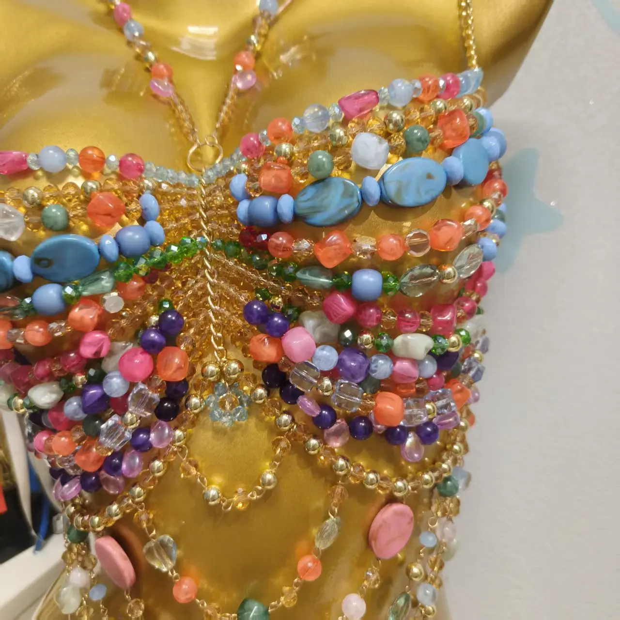 New Light Luxury Handmade Beaded Chest Chain Women's Pearl Heavy Industry Body Chain Sexy Strap Accessories