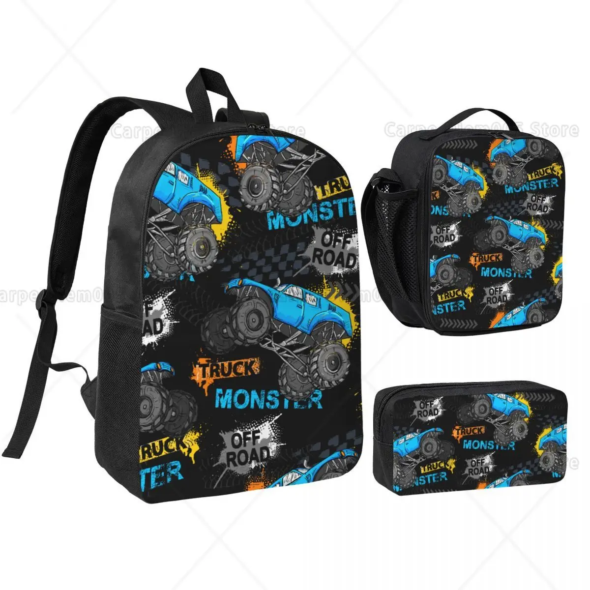 

Monster Trucker Backpack Set for Boys Pencil Boxes Cool Bookbag Sets with Lunch Box for Primary School Students