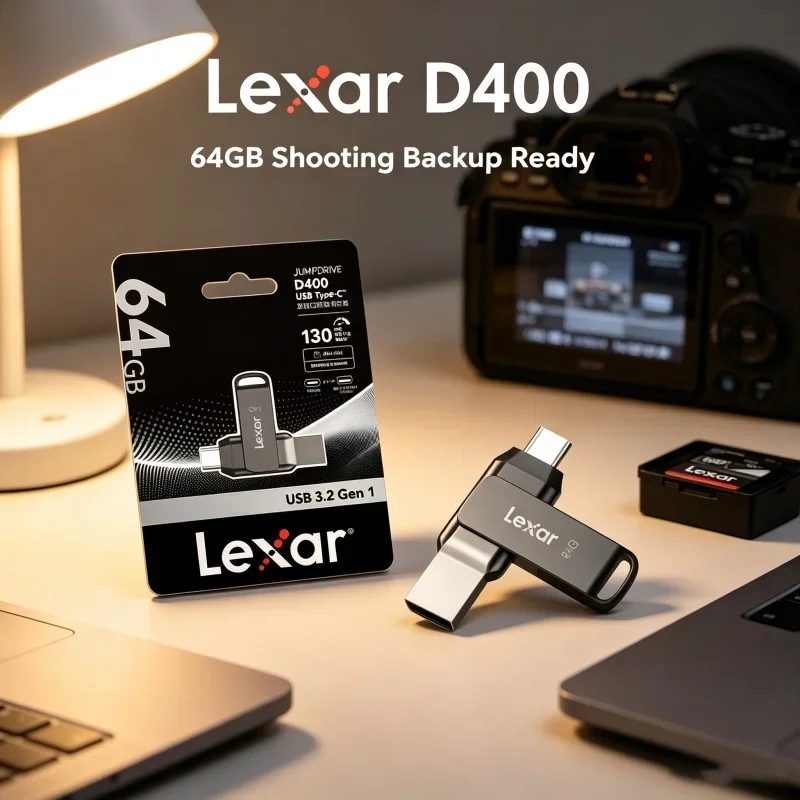High Speed Data Transfer U Disk Lexar D400 USB 3.2 Type C Type A Dual Flash Drive Metal Housing with Keyhole for Business Office