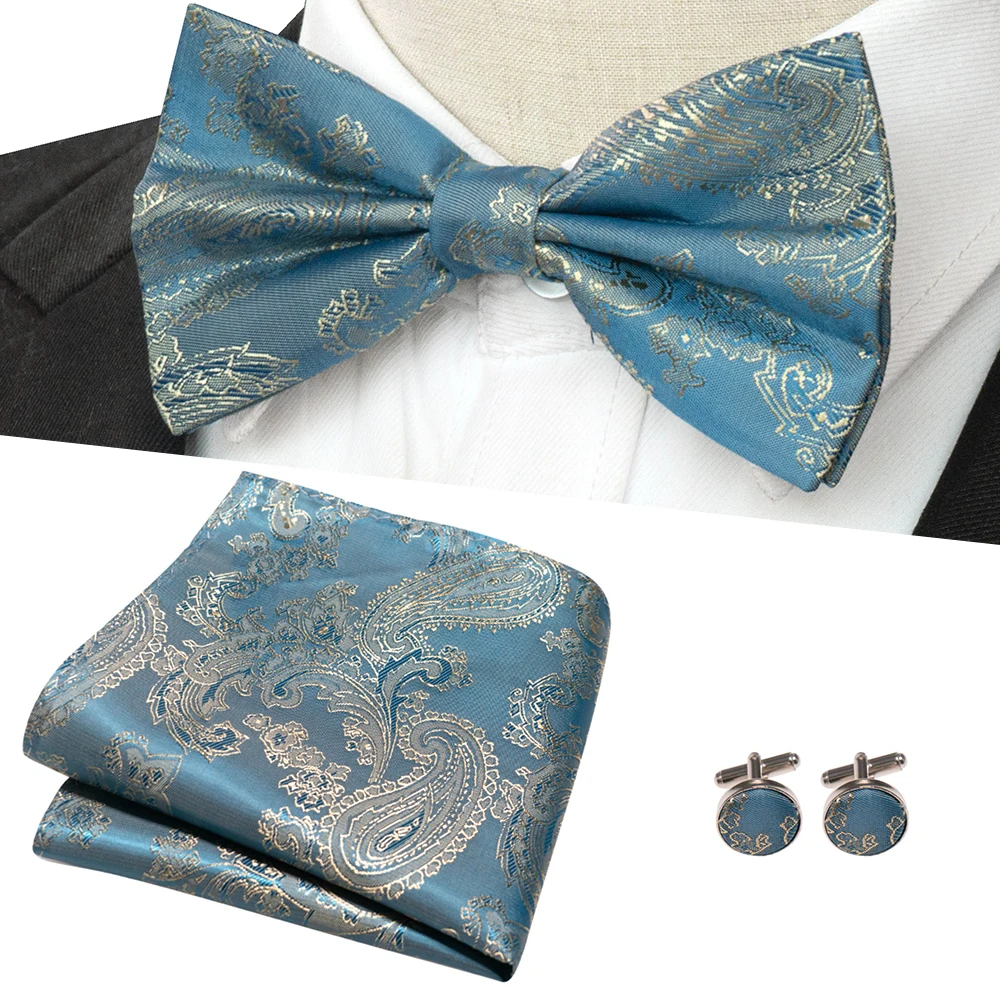 EASTEPIC New Fashion Blue Green Paisley Bow Tie Set for Men Soft Hanky Quality Cufflink Men\'s Accessory Wedding Present