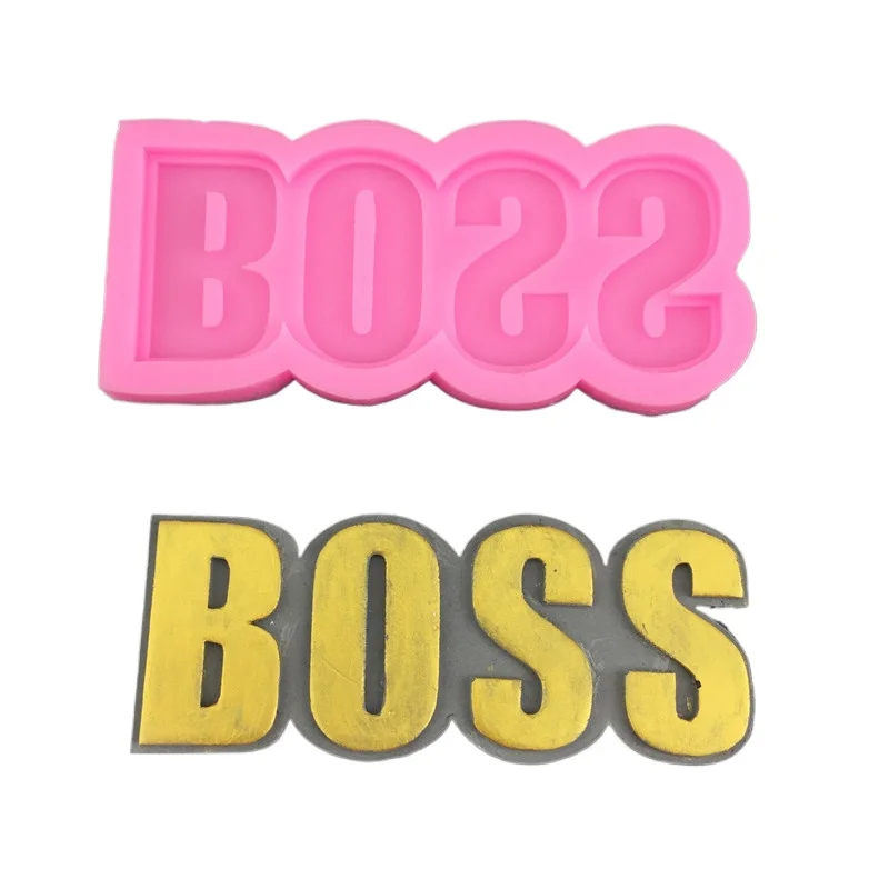 BOSS Font Silicone Mold Boss Men DIY Flip Sugar Chocolate Cake Plugin Gypsum Drip Glue Decorative Mold