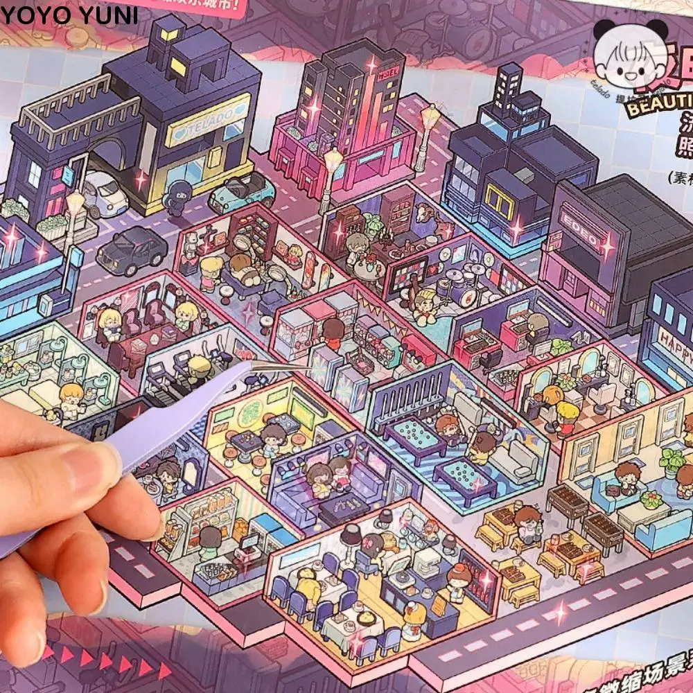 

Plus Size 3D Landscaping Stickers Paper Forest Party Panda's Daily Life DIY Landscape Sticker Rabbit Reading Room Waterproof