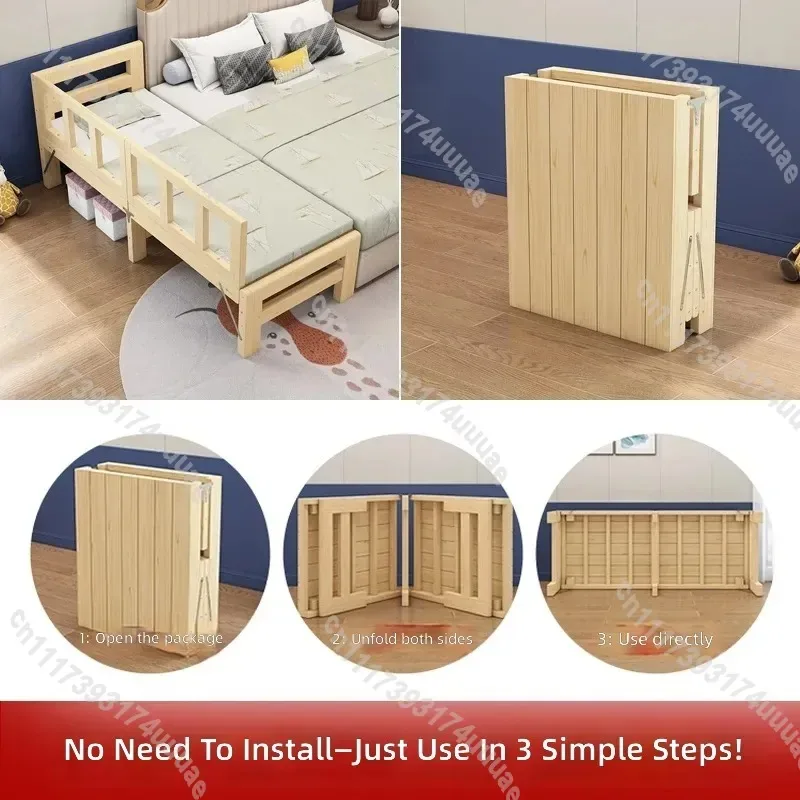Foldable Bed Frame Wide Splicing Extension Simple Solid Wood Extra Bed for Guest Room Space Saving Portable Sleeping Solution