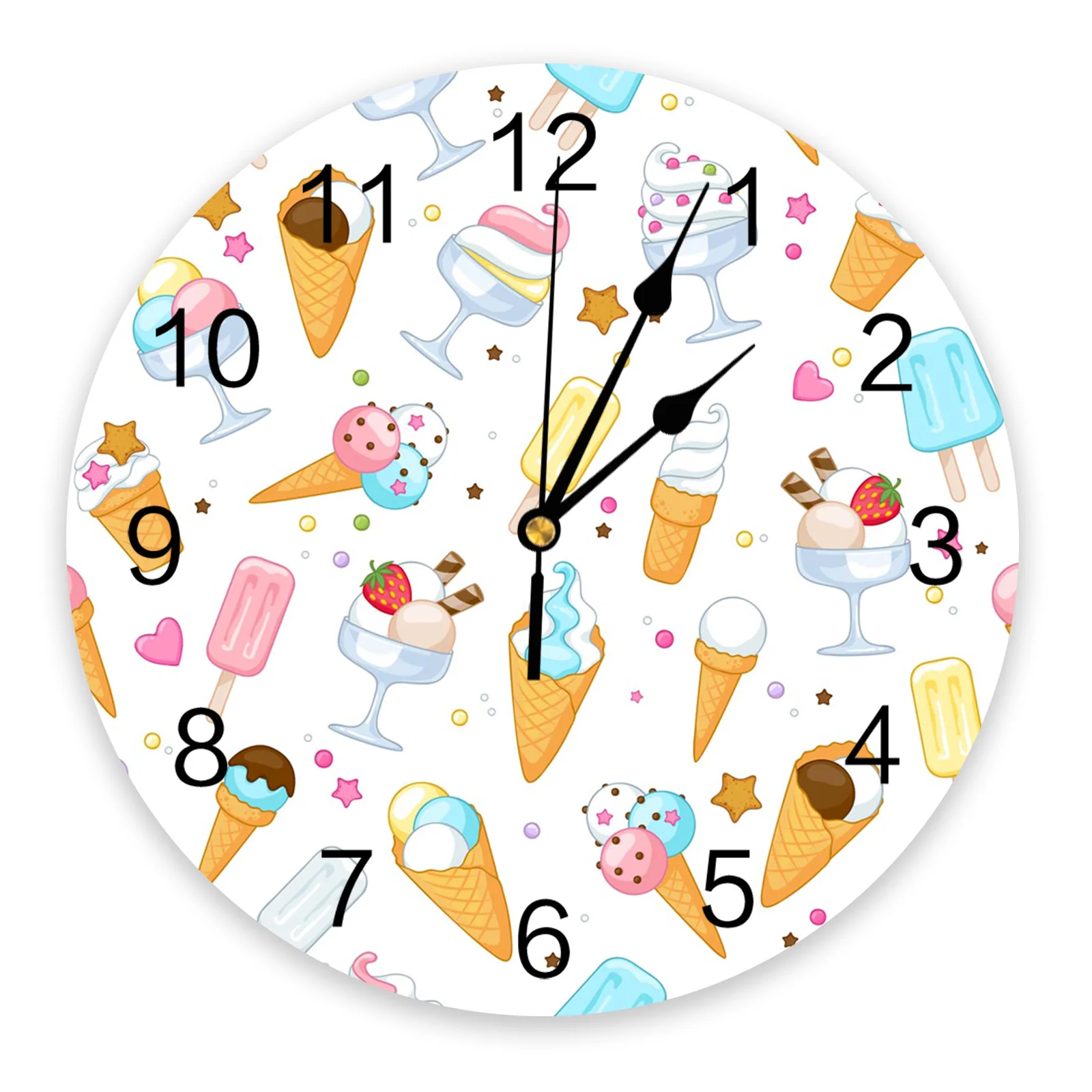 Cartoon Food Ice Cream Cup Wall Clock Home Decor Bedroom Silent Oclock Watch Wall Digital Clock Wall Clock for Kids Rooms