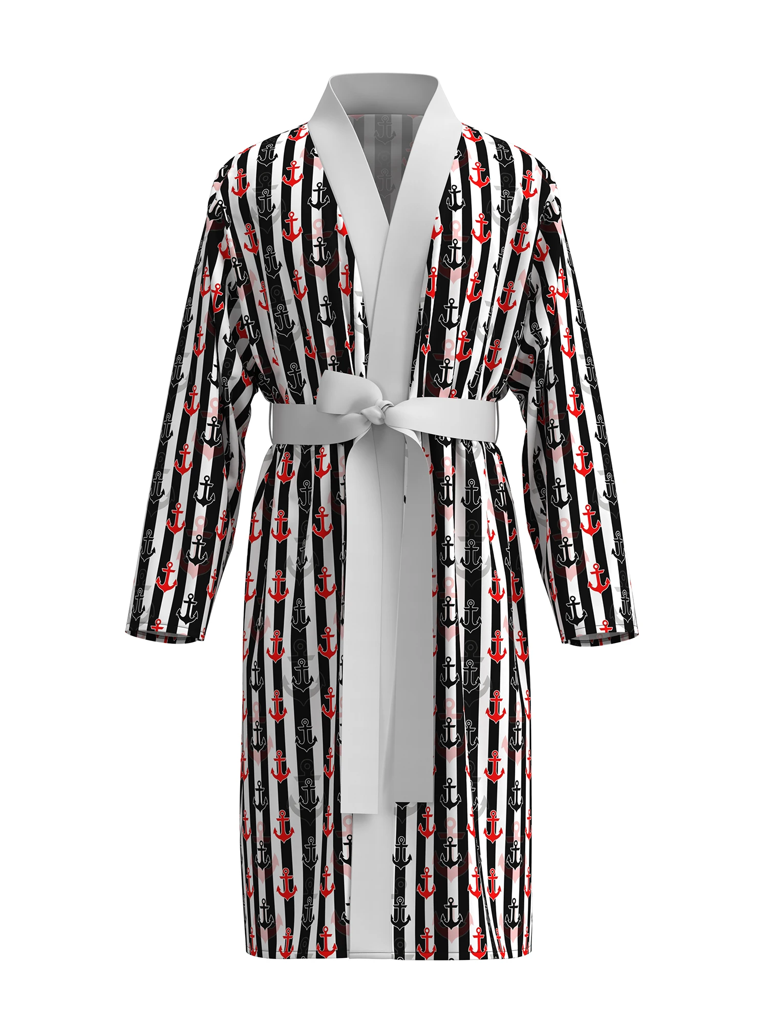 New men's casual nightgown 3D printed bathrobe skin-friendly quick-dry long sleeve home wear with belt