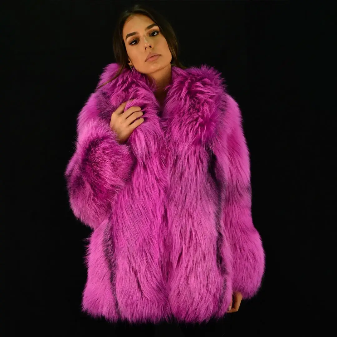 Women Trendy Real Fox Fur Coat Fluffy Jacket Winter Warm Overcoat Female Luxury Full Pelt Fur Thick Outwear