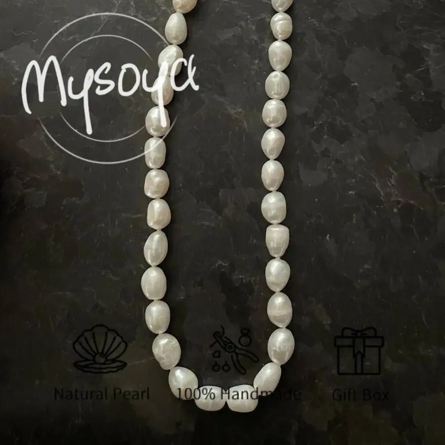 

MYSOYA 8-9mm Natural White Baroque Freshwater Pearl Necklace For Women And Men Gift Box Birthday Wedding Anniversary Gift