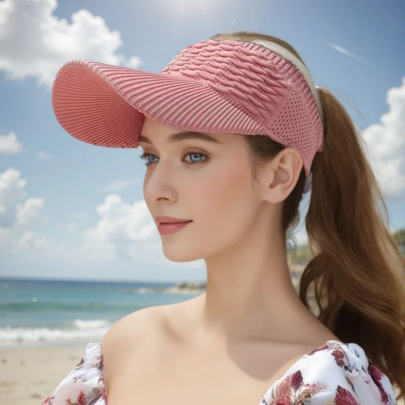 1pc Summer Breathable Sun Hat,Casual Elastic Knitted Cap,Women's Long Brim Sunshade Empty Top Hat for Outdoor Sports, beach hat