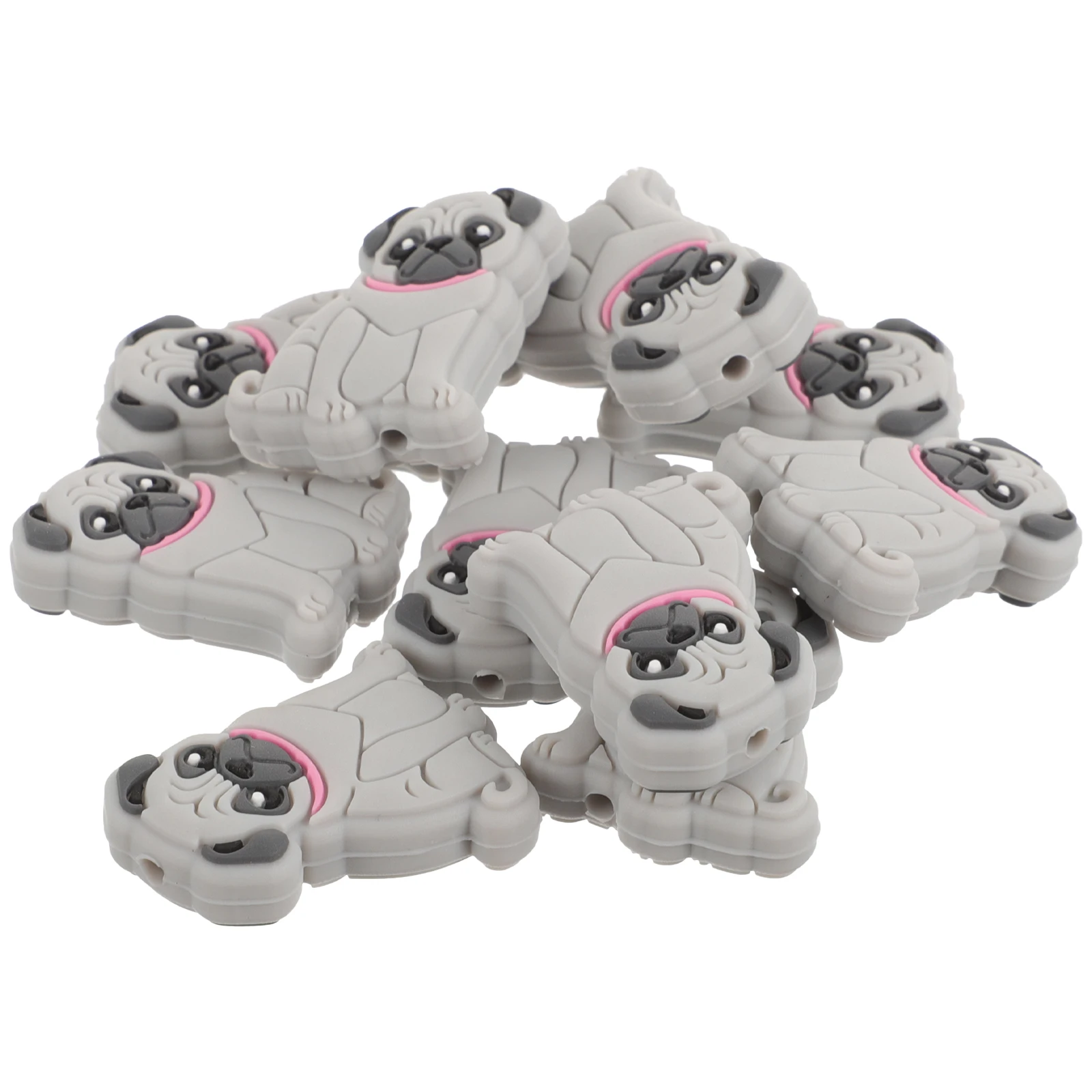

10pcs Silicone Pug Beads Grey DIY Jewelry Accessories Small Dog Spacer Beads Bulk Shaped Teething Necklace Bracelet