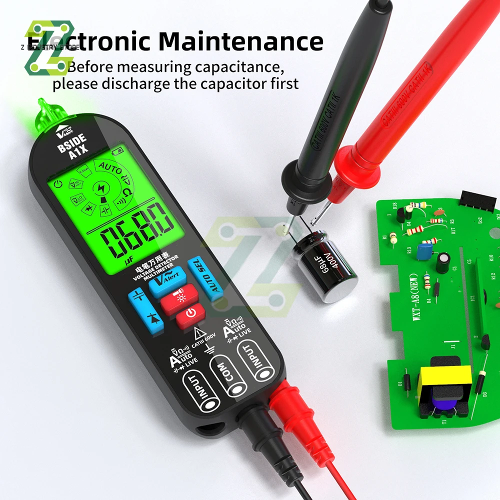 BSIDE A1X Contactless Smart Digital Multimeter Rechargeable Electronic Tester DC AC Current Voltage Capacitance Diode Tester