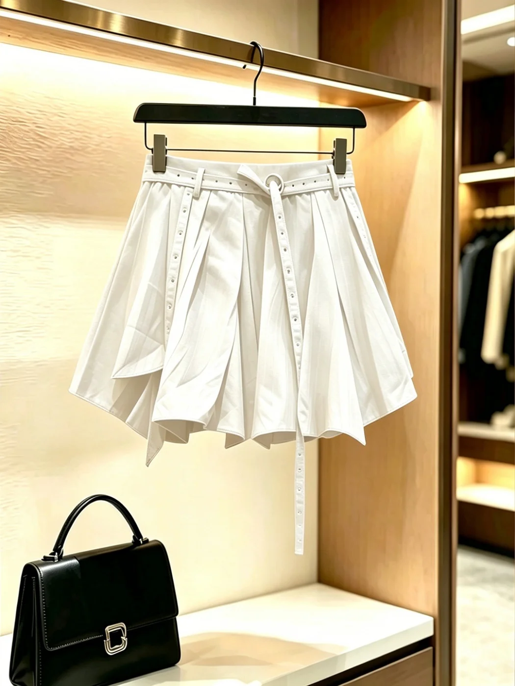 Unique Beautiful Korean Style Short Skirt Women's Fashion Asymmetrical Hem Slimming Puffy Pleated Skirt Commute Style