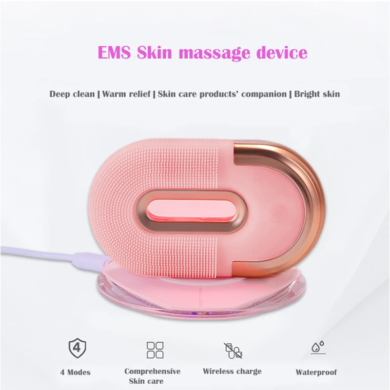 Face Cleaning Brush Ultrasonic Cleaner Electric IPX-7 Vibration Massager Wireless Charger Case Facial Silicone Cleansing Brush