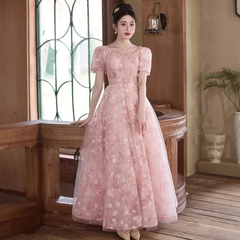 

Вечернее платье из французской сетки 2026, новое модное, элегантное, нишевое, элитное платье для взрослых с бретелями, розовое обручальное платье