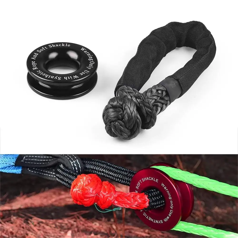 Soft Shackle Rope & Recovery Ring Set W/ Protective Sleeve Breaking Power Rugged Shackles for ATV UTV SUV Truck Vehicle Recovery