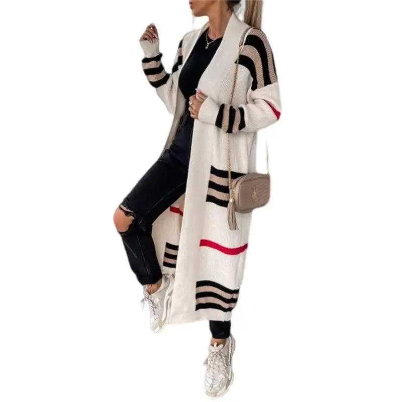 Print Long Cardigan For Women 2025 New Autumn Winter Clothes Knit Loose Outerwear Soft Sweater Coat Streetwear Fashion Cover Up