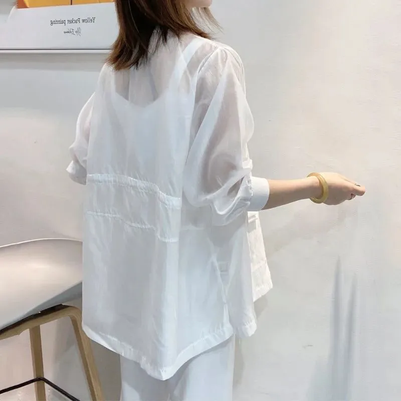 Chaqueta fina de primavera y verano para mujer, camisa de protección solar, ropa de abrigo holgada de color puro para ocio, novedad de 2024