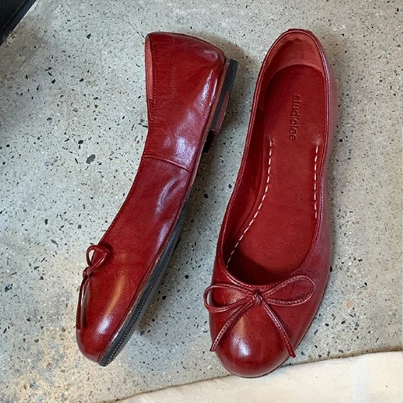 

Новые весенне-осенние лаконичные модные туфли на плоской подошве, женские элегантные балетки на мелкой подошве с бантом в стиле ретро, Zapatos De Mujer