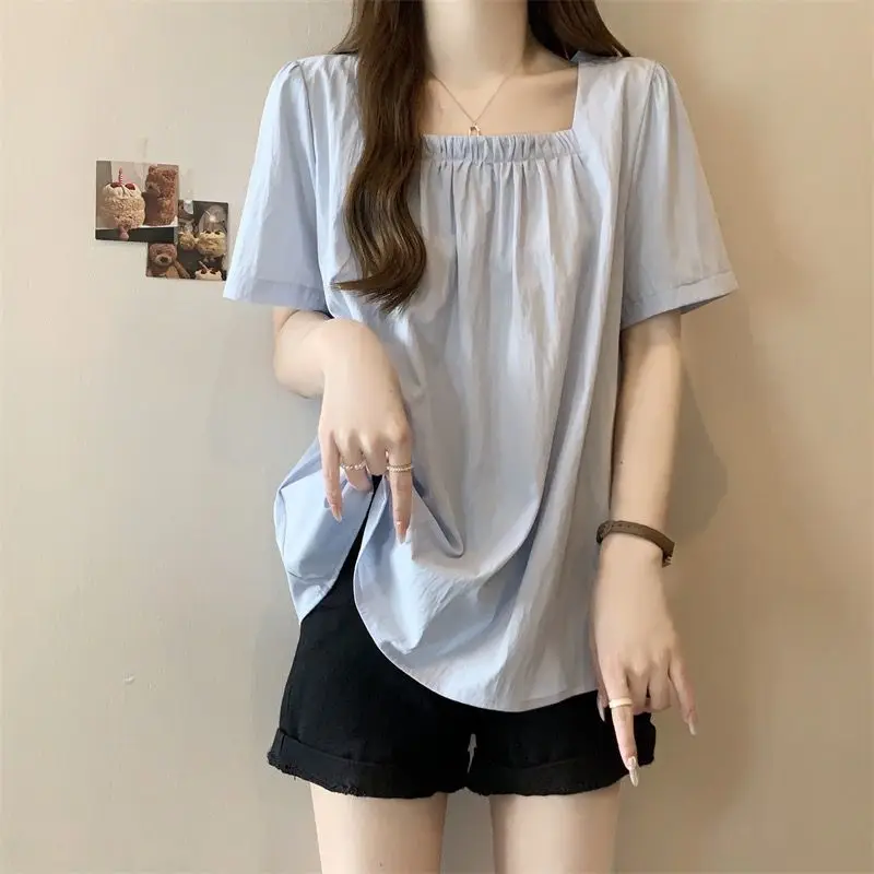 Camisetas Coreanas de Manga Corta, Sencillas, Plisadas, Nueva Ropa para Mujer, Tallas Grandes, Moda Juvenil, Camisetas Casuales de Oficina para Verano