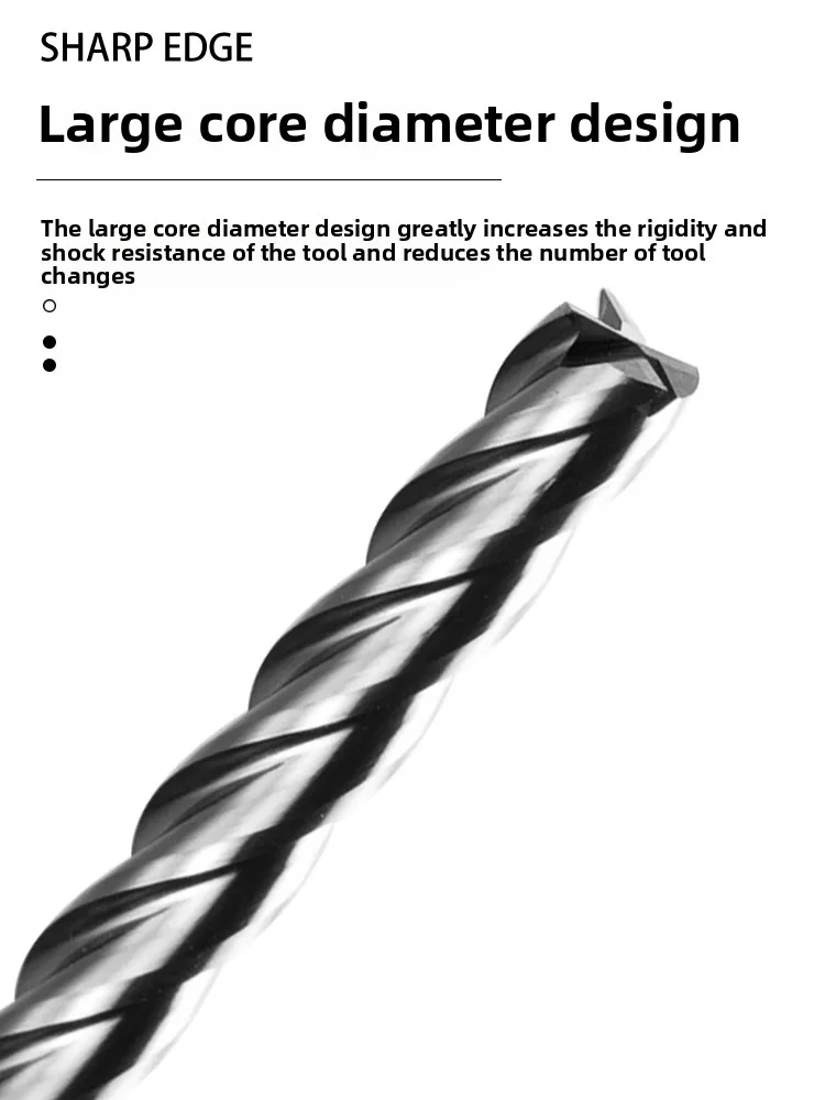 HRC60 Vollhartmetall-Schaftfräser mit Verlängerung, 4-Schneiden für Stahl, 3-Schneiden für Aluminium, Langlaufler Fräser – Detail 2