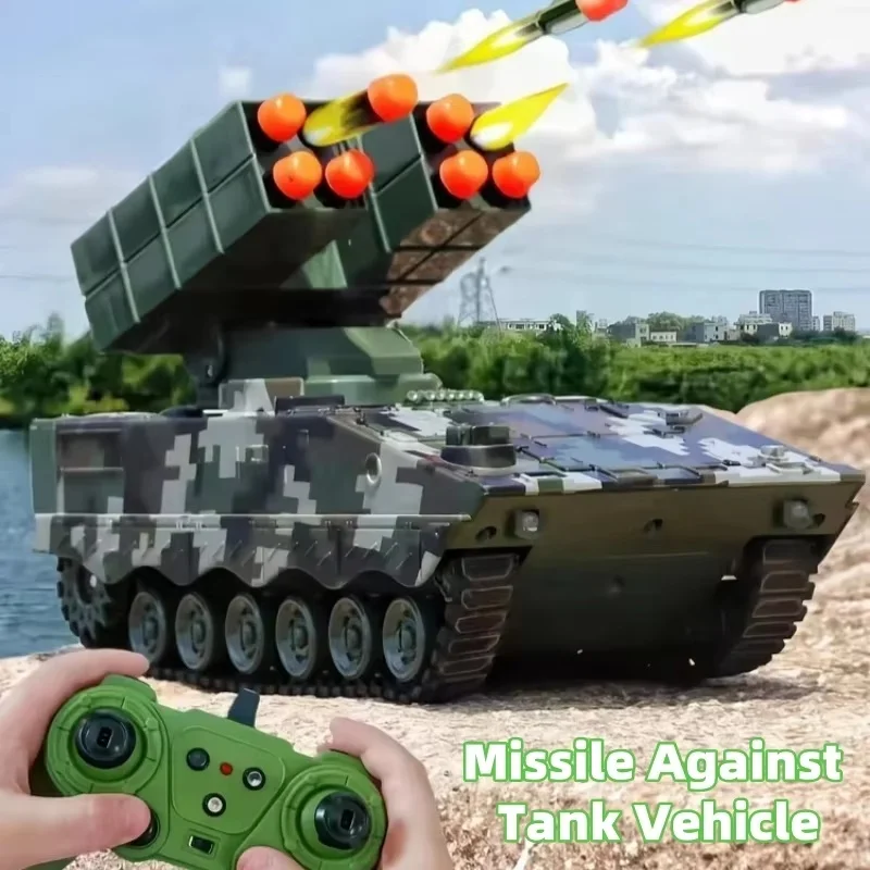 Remote Control 2.4g Battle Tank Military Missile Launcher Electronic Acousto Optic Rc Kids Toy Shoot Bulletstank Model Xmas Toy